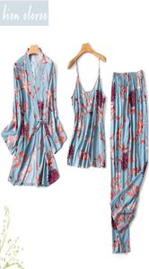 Kobiety piżamowe zestawy do snu Sexy Lingeries Kwiatowa szata piżamy dla kobiet nocna garnitur wiosna jesienna odzież domowa Pijamas 200918179732