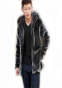 Autumn Winter Mens Mink Fur Coat Short Grey Hooded Plush Fluffy Male Plus Size Xxxl 4xl 5xl Warm Overcoat Men5109397