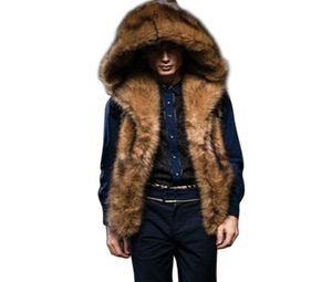 2020 Winter Hooded Faux Fur Colet Men Men sem mangas jaqueta espetada de roupa quente casaco masculino PLATA TAMANHO S3XL