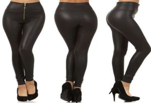 Ganze Mode sexy glänzende metallische hohe Taille schwarze dehnbare Leder -Leggingpants8621280