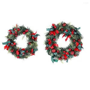 Decorative Flowers Christmas Front Door Garland With Bows 15.75 In Red Berries Wreath Rattan Pine Holiday Decor For Home Decoration