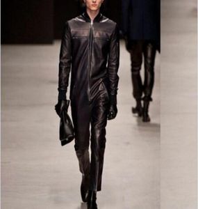 Neue Männer Fashion Chain PU Leder ein Stück Hosen Jumpsuit Laufstegmodelle Overall Leder Jacke Männliche Sänger Bühnen Kostüme6916628