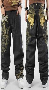 Calça de jeans de hifop de padrão bordado Hiphop casual mais gorduroso de skate de tamanho grande de skate calças de jeans 9267958