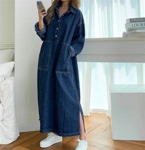 Women039s Autumn Long Sleeve Denim Shirt Dress Button Pocket Jeans Maxi Dresses Casual Loose Female Street Wear Robe 2107011309255