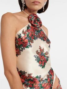 Frauen Tanks 2024 Frühling Frauen Koreanische Mode handgefertigt Blumendruck Wickel Brusttimen Bottom Shirts Kleidungsverkäufe