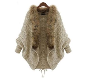 Женщины зимний кардиган толстые пончо накидки тянуть женскую бренду мод вязаная шерстяная шерстяная куртка для летучих мышей.