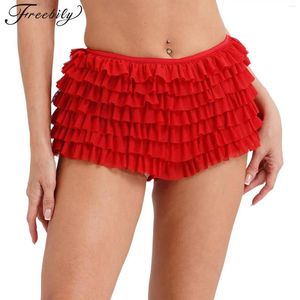 Frauen Shorts Frauen sexy gekräuselte lässige Sommerstufe -Mesh -Rüschen Bowknot Short Hosen Urlaub Beach Nachtclub Streetwear Bloomer