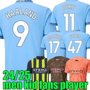 24 25 Haaland Soccer Jerseys Grealish Sterling Mans Cities Mahrez 2024 Fans Version GK Kit de Bruyne Foden Football Shirt Kid Kit Uniform Green Purple GoaleKeepereing