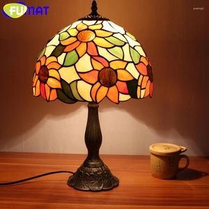 Tischlampen Fuamt Buntglas Vintage Sonnenblumenschreibtisch Lampe Wohnzimmer Nacht