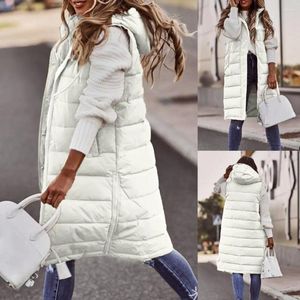 Frauenweste Weste Mantel verdickter langer Typ mit Kapuze warmer Wattepuffer Weste 3D 3D vielseitiger ärmellose Jacke Streetwear