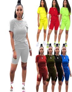 Women039s Two Piece Pants 8 Colors Size S2XL Ladies Leisure Sports Plain Twopiece Sets Cotton T ShirtShort Pant7513731