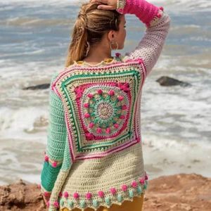 Women's Knits Vintage Handmade Bohemian Cardigan Crochet Sweater Jacket Women Coat Casual Boho Beach Long Sleeve Spring Summer Ethnic Jumper