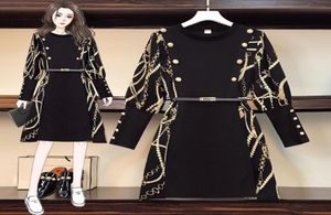 Plus Size Women Autumn Long Sleeve Print Patchwork Midi Dresses Runway Design Office Ladies Elegant High midje Aline Dress Vestid8453590