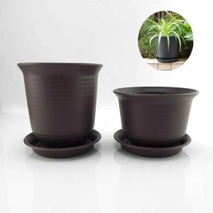 Plantadores POTS POTPOT DE FLORES DE PLÁSTICO DE PLÁSTICO DE HIGH para ervas e bonsai com bandejas - Ferramentas básicas de jardim doméstico D4Q240517