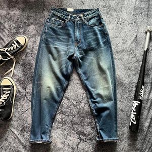 Jeans maschile cotone vintage in difficoltà intrecciata vecchia denim lavata per uomini pesanti pesi massimi rossi whisker sciolti pantaloni dritti conici y2k