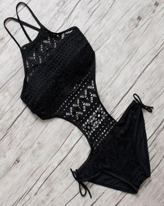 Women039Swear de banho sexy One Piece Swimsuit Backless Halter Beach Crochet Bikini Bathing Sathing 2022 Black Swimming for Women4455475