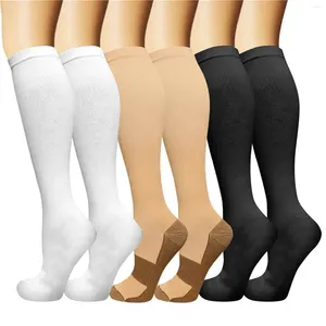 Sport Socks Women's Solid Color Nylon Long Tube Compression 15-20 mmHg är stöd för atletisk utomhus