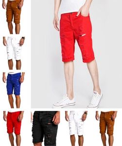 new fashion hole knee lenngth solid summer Mens Jeans Slim Fit Straight Skinny Fit Denim Trousers Casual Shorts Pants5320595