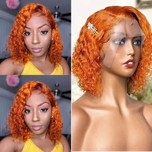 Ginger Orange Deep Wave Bob Wig Lace Front Human Hair parrucche per donne nere color riccio corto