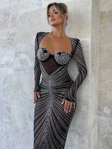 Runway Dresses Mozision Glitter Mesh S Through Party Maxi Dress For Women Fashion Full Slve Bodycon Sexy Club Long Evening Dress Vestido T240518