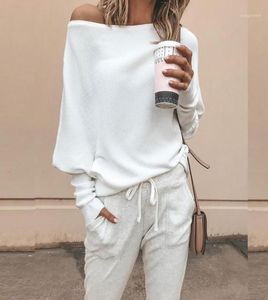 Cotton Blend Long Sleeve Loose Sexy Soft Women Sweater Tops Solid Pullover Casual Autumn One Shoulder Breathable Gift8061831