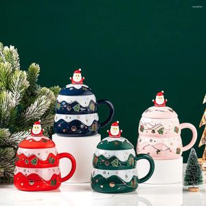 Canecas 500 ml de feliz natal árvore casais xícara de café cerâmica com fatuetas de Papai Noel Spoon Home Office Drinking Year Gifts