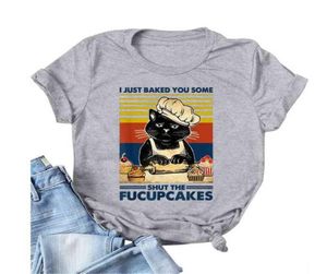 Vintage Cat Housewife T -shirt Kvinnor jag bara bakade dig några stänger fucupcakes tryck kortärmad sommar tshirts nyhet topps tee 22926248