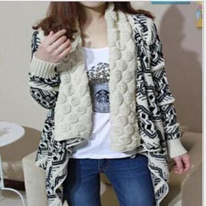 2015 tendência de inverno jacquard knit roubou cardigan tricô casaco lady casaco cape poncho xale suéter 36131270233