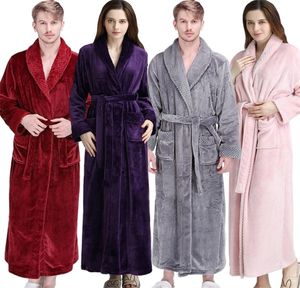 Kobiety mężczyzn termiczny luksusowy flanel długi szata w kąpieli zima seksowna siatka futra szlafroki ciepłe szlafrok kimono szlafroki druhny 2103155913522