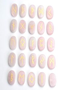 25 штук натуральные розовые кварцевые резные хрустальные хрустальные хелевики пальмового камня гравированная языческая надпись виккан руны руники, установленные с 1801243