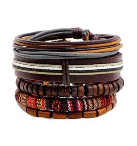 Male Female Fashion Wooden Beads Wax Cord Leather Braided Bracelets 5pcsset PSL129 Punk Style Multielement Hip Hop Rock Jewe7709532