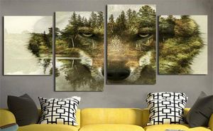 4 peças de lona moderna pintura de parede arte picture home decoração lobo florestas de água estampa de animal na tela de arte decoração de parede 3429670