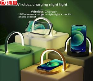 15W trådlös laddare med bordslampor Snabbladdning för iPhone 12 11 Pro Max XS Desk Holder Night Light för Samsung S10 S9 Plus8857892