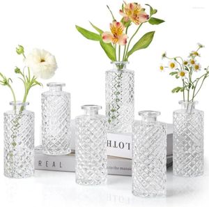 Vases Glass Bud Set Of 6 Pieces Small Diamond Vintage Bottles For Table Decoration Wedding Reception Home