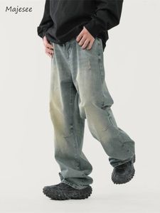 Retro Jeans Men Autumn American Punk Style High Street Baggy Hip Hop Full Length All-match Washed Nostalgic Denim Trousers 240518