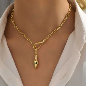 Pendant Necklaces Vnox Mens Vintage Snake Necklace Gold Paper Clip Chain Necklace Adjustable Punk Cool Animal Head Y Necklace J240516