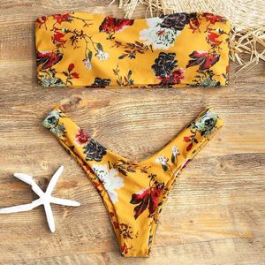 Women's Swimwear Swimsuit For Women Sexy Strapless Two Pieces Bikini Set Push-Up Padded Printed Off Shoulder Ladies Bathing Suit