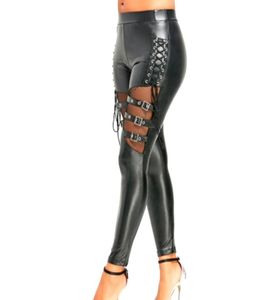 Women039s Metties Seksowne sztuczne skórzane spodnie ołówkowe mężczyźni Mężczyzny Slim Slim Spodni Bodycon Fitness Czarne legginsy klubowe lateks wykonaj C1060665
