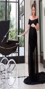 Eleganta moderskapsklänningar monterade Long Formal Off Shoulder Black Pregnant Red Carpet Evening Gown Spandex Dress Chiffon Train Custo5515835