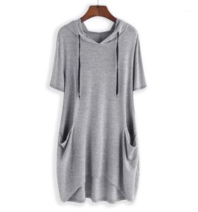 Women039s TShirt 4 Oversized Split Hooded T Shirts Women Casual Solid Cat Ear Short Sleeves Pocket Top Drawstring Pockets6803765