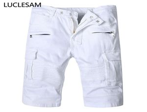 Mens White Denim Shorts 2020 Designer Multi Pocket Cargo Short Pants Mane Casual Slim Streetwear Solid Color Biker Jeans Shorts4717006