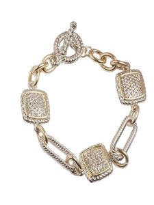 Real Gold Plated Two Tone 3 Square Cable Link Chain Toggle Armband TB0253981418