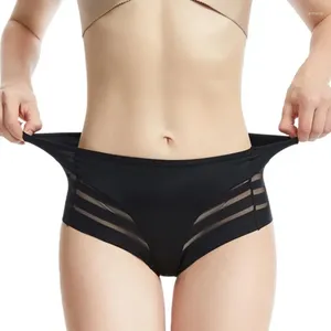 Frauenhöfen hohe Taille Briefs Frauen nahtlos transparentes Netz elastischer Bauchkontrolle Shapewear Ice Seiden Unterwäsche Dessous Dessous