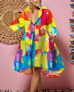 Plus Size Melting Colors Allover Print Flowy Shirt Dress 240506