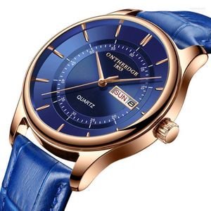 Zegarek 2023 Wysokiej jakości skórzany niebieski kwarc zegarek mężczyzn Waterproof Watches Business Fashion Data