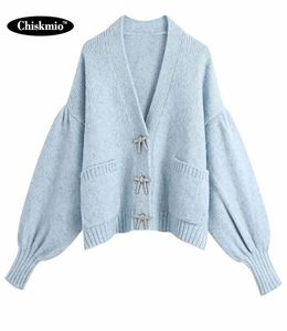 Women's Knits & Tees Women Fashion Bow Rhine Buttons Loose Knitted Cardigan Sweater Vintage Long Sleeve Pockets Female Outerwear Chic B6567252