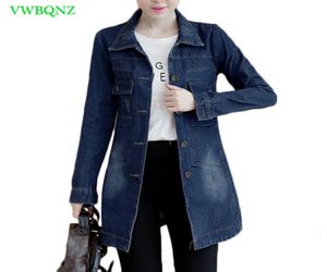 Autumn Winter Korean Denim Jacket Women Slim Long Base Coat Women039s Frayed Navy Blue Plus size Jeans Jackets Coats Cool 5XL A4375831