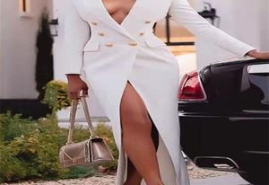 エレガントな女性ブレザードレススーツ長袖メタルボタンマキシジャケットコート上品なファッションレディラージサイズパーティーイブニング衣装26621220
