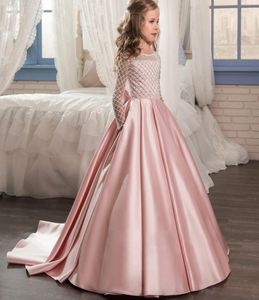 children039s dress girls rhombic tube top longsleeved dress big bow pink small trailing princess wedding dress8502898