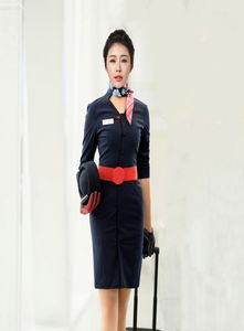 中国イースタン航空のスチュワーデスユニフォームドレスエアカレッジガーメントガールエルフロントデスクドレスS部門専門職9455322